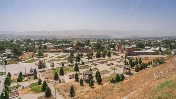 Fototapeta Summer landscape view of Hissar or Hisor ancient city from historic citadel, Tajikistan
