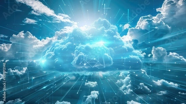 Obraz Digital data processing in the virtual cloud abstract background