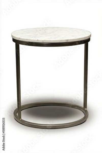 Fototapeta A round table with a white marble top on a metal base