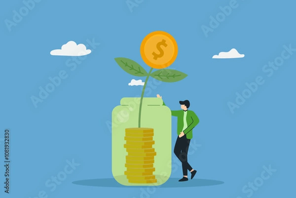 Fototapeta Characters enjoying financial freedom and independence. Successfully and free of debts people planning budget.
