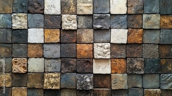 Fototapeta Textured Wall Tiles in Various Colors and Patterns