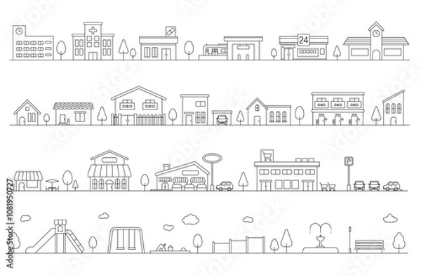 Obraz 街並み・建物のベクターイラスト線画（あしらい）
