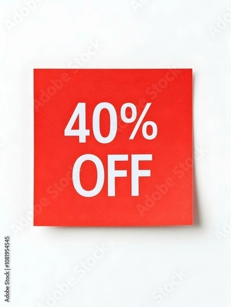 Obraz White '40% OFF' Text on a Red Square Paper Note. White Background 