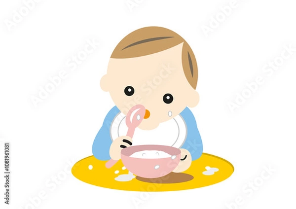 Fototapeta スプーンでご飯を食べる赤ちゃん