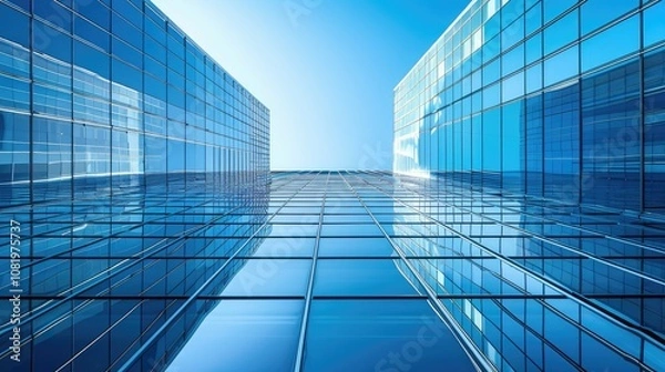 Fototapeta Sleek corporate building facade with reflective glass
