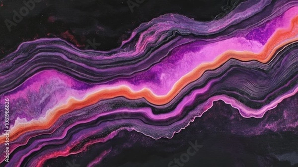 Fototapeta Abstract Artistic Background with Vibrant Pink, Purple, and Orange Waves Flowing on a Dark Surface, Perfect for Modern Design and Creative Projects