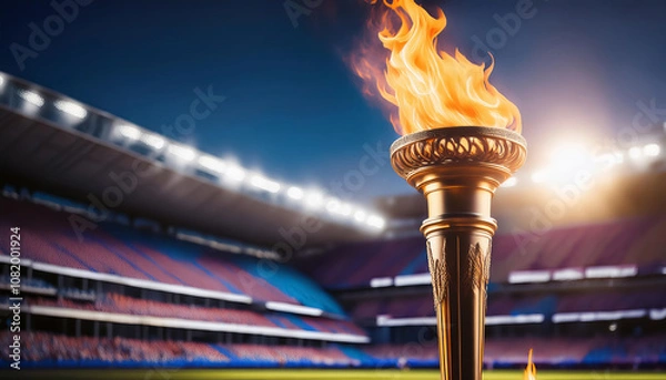 Fototapeta Olympic torch relay event stadium venue sports photography nighttime atmosphere close-up perspective celebration of unity and excellence