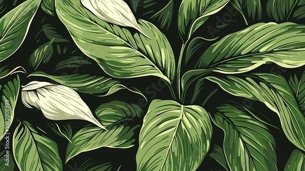 Fototapeta Retro colorful tropical leaves plant pattern illustration poster background
