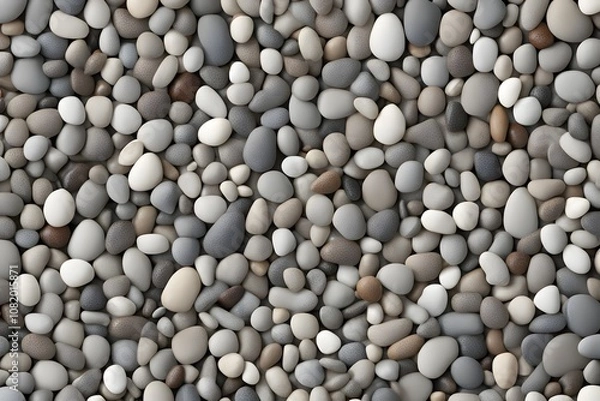 Fototapeta Stone pebbles a seamless texture of small smooth river pebbles in various shades of grey brown, AI Generated