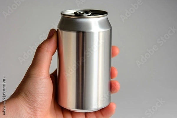 Fototapeta A person holds a can of soda in their hand