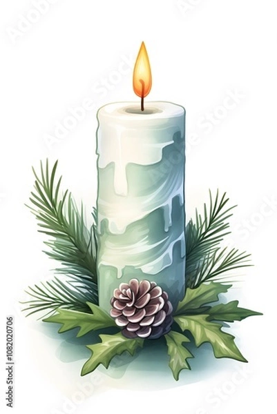 Fototapeta Beautiful Christmas candle displayed in a watercolor style for card print AI generated illustration
