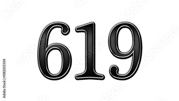 Fototapeta black metal 3d design of number 619 on white background.	
