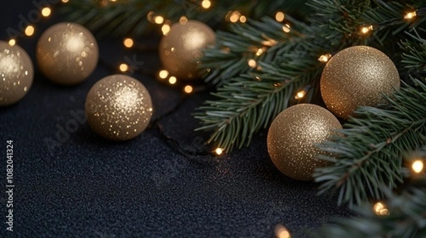 Fototapeta A cluster of shiny gold Christmas ornaments, perfect for decorating your tree or using as gift embellishments