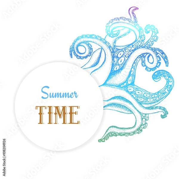 Fototapeta Summer time poster with octopuses tentacles