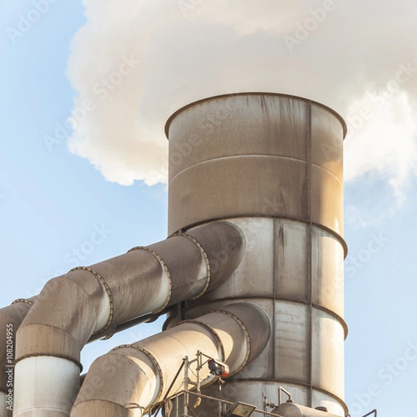 Obraz Old smokestack that emits white smoke.