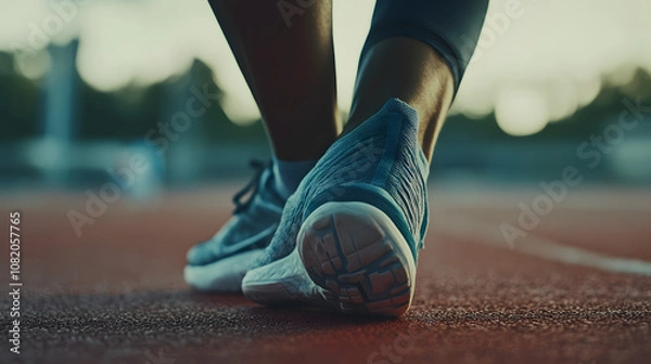 Fototapeta Close-up of an athlete stretching their sore ankle after a workout grimacing in pain.