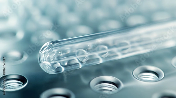 Fototapeta Close-up of an empty glass ampoule lying on a sterile tray.