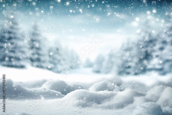 Obraz winter landscape with snow covered trees defocused