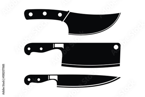 Obraz Several type of knives for Chef or Butcher. Kitchen Knife silhouettes for Restaurant or Butchery symbol sign logo design.