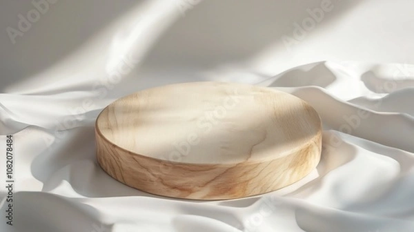 Fototapeta Wooden Pedestal on Seamless White Backdrop for Minimalist Product Presentation