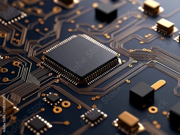 Fototapeta Blue circuit board digital background in FUI style with technology-inspired design