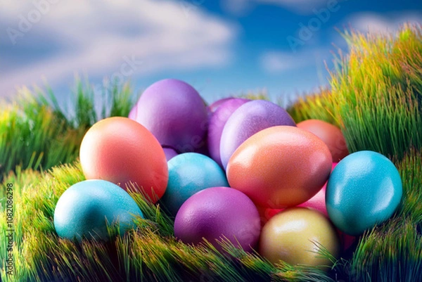 Obraz easter eggs in grass