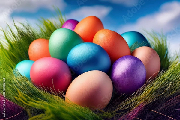 Obraz easter eggs in grass
