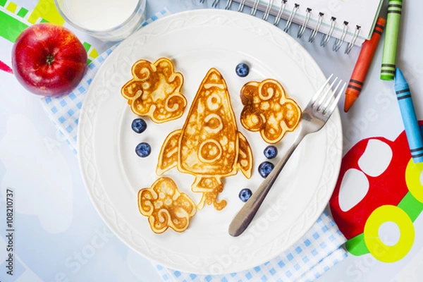 Obraz Fun space rocket shaped pancakes for kids