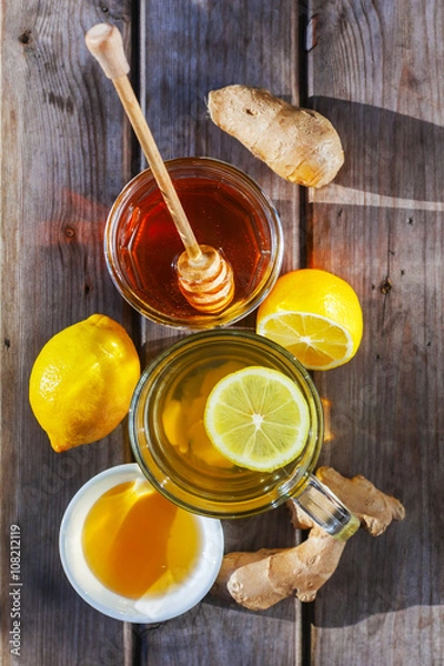 Obraz Ginger tea with honey and lemon