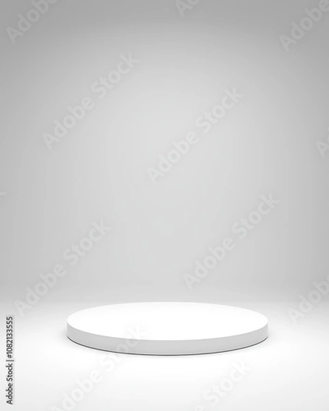 Obraz Minimalistic white podium on gray background for product display or presentation.