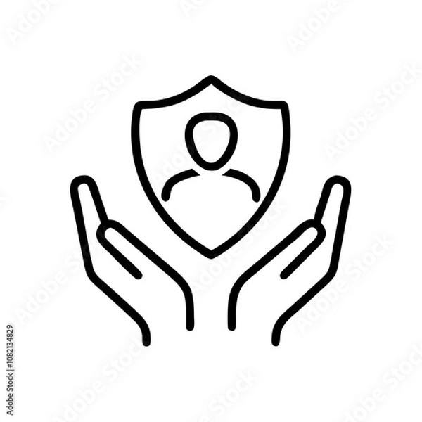 Obraz Safe space icon featuring hands holding a shield with a person symbol representing protection and support
