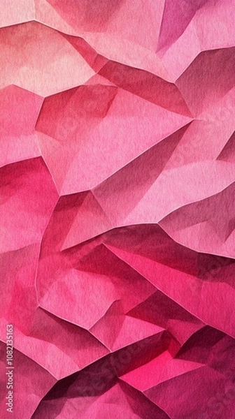 Obraz Abstract geometric pattern in shades of pink and red, featuring angular shapes and folded paper-like textures creating a dynamic, modern design.