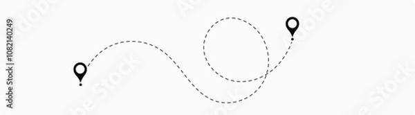 Fototapeta Dot line path route travel banner illustration with location map pin icon.  Route location icon two pin sign and dotted line. 8