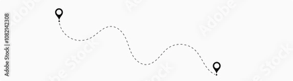 Obraz Dot line path route travel banner illustration with location map pin icon.  Route location icon two pin sign and dotted line. 3