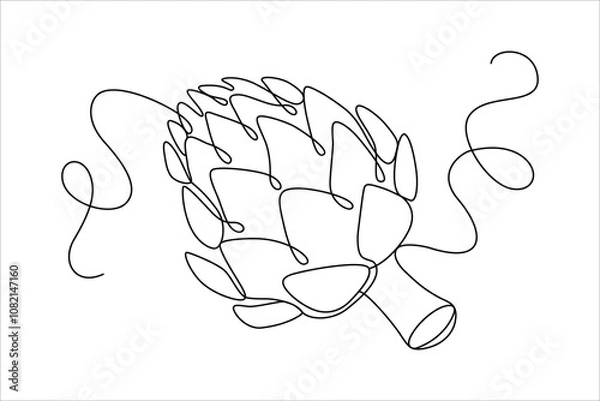 Fototapeta Artichoke drawn with one continuous line in abstract minimalistic style, delicacy vegetable, editable vector outline.
