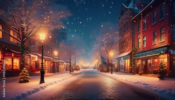 Fototapeta 따뜻한 조명이 비치는 겨울 도시의 거리