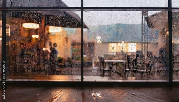 Fototapeta 비오는 거리의 카페 풍경