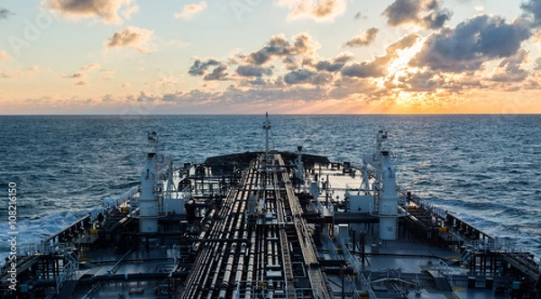 Obraz Sunset seascape with tanker deck