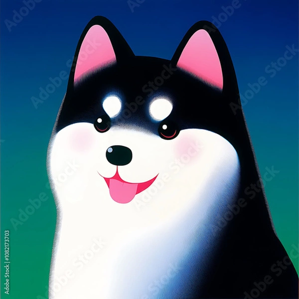 Obraz Cute husky dog with playful expression, featuring black and white coat and bright eyes. This charming illustration captures essence of joy and warmth