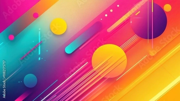 Fototapeta Clean vector shapes in neon hues with soft transitions and glowing background effects