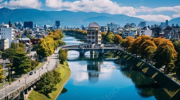 Fototapeta The Timeless Beauty: The Atomic Bomb Dome and Motoyasu River in Hiroshima, Japan