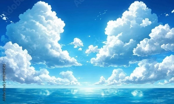 Obraz blue sky with fluffy white clouds drifting by, Generative AI