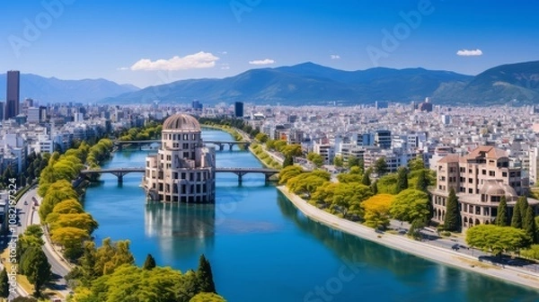 Fototapeta Memories of Devastation: Exploring Hiroshima's Atomic Bomb Dome and Motoyasu River - Captured in 