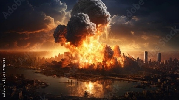 Obraz The Devastation Unleashed: Exploring the Aftermath of a City's Destruction After a Terrorist Attack or an Act of War Unleashes a Nuclear Catastrophe