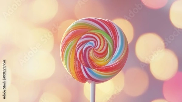 Fototapeta Colorful swirl lollipop treat studio background food photography bright bokeh environment close-up view sweetness concept for dessert lovers