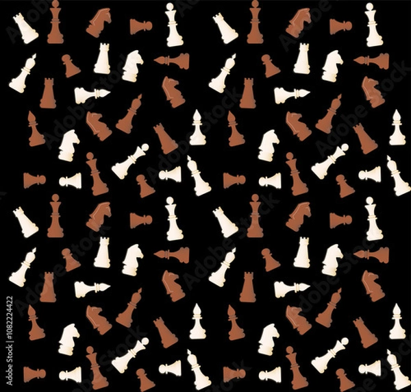 Fototapeta Vector seamless pattern with multicolored chess pieces on black background.