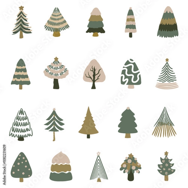 Fototapeta Hand-Drawn Christmas Tree Icon Set for Holiday Designs, Scandinavian-Inspired Christmas Tree Icon set.