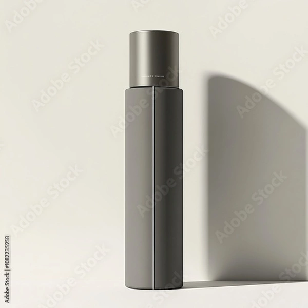 Fototapeta Hyperrealistic studio photograph of a minimalist cylindrical deodorant spray bottle with a smooth, tapered shape. generative ai