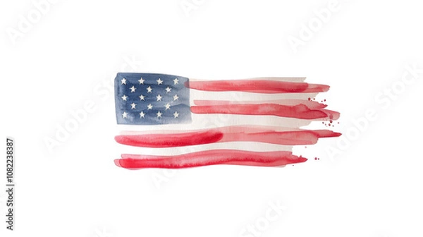 Fototapeta Watercolor depiction of the American flag with artistic strokes.