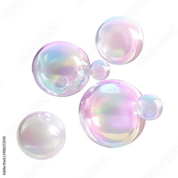 Fototapeta shiny bubbles fluid holographic Iridescent 3d render icon isolated on transparent background cutout